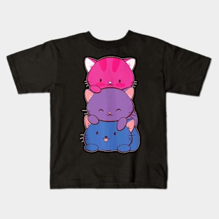 Bisexual Pride Kawaii Kitty Cat Stack Anime Kids T-Shirt